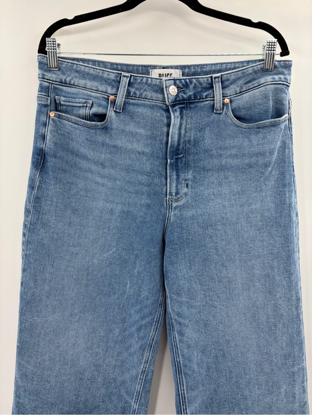 PAIGE anessa Women’s Cropped Wide Leg Jeans denim Light Wash Raw Hem Size 32 - Picture 5 of 15